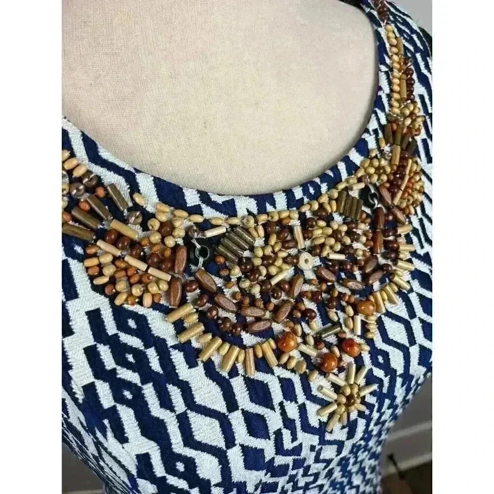 NWOT Moulinette Soeurs Anthropologie Beaded Midi Dress Blue Geometric Boho 4 - Picture 7 of 11